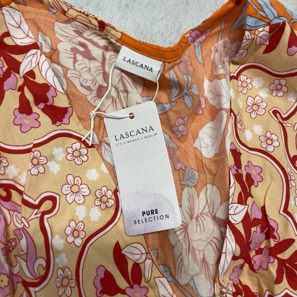 LASCANA Dress Women's Sz 2 NWT Maxi Floral Orange - Picture 2 of 5